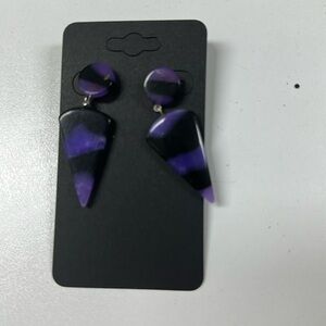 Purple & Black Triangle Drop Earrings